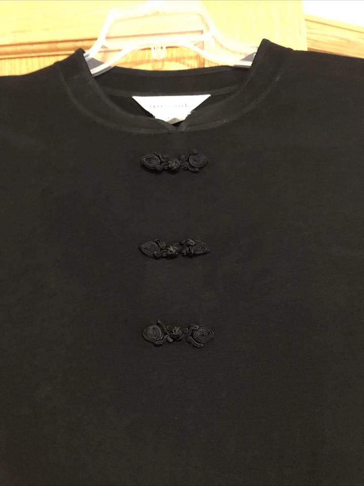 Exclusively Misook Long Black Lightweight Knit Dress M with Frogs Lovely EUC - Image 2 of 4