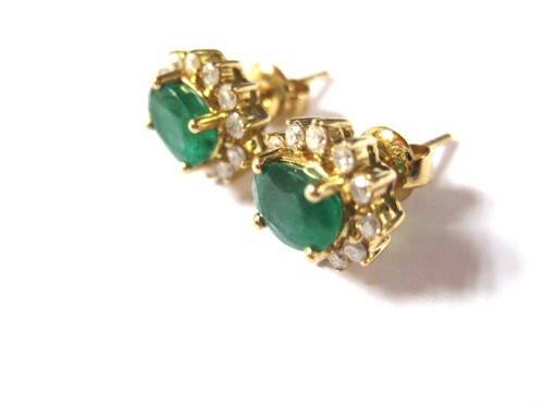 Earrings Gold 585 With Emeralds And Diamonds, 3.09 G - Picture 2 of 3