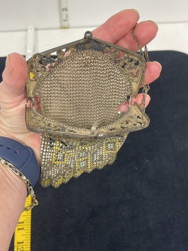 Antique Whiting & Davis Mesh Purse Enamel Art Deco Design 1920s Bag - Picture 5 of 8