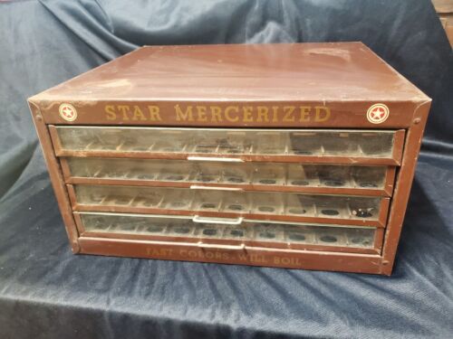 Star Mercerized Thread Metal Case Box Cabinet Antique Spool Cabinet Glass Front  - Picture 1 of 12
