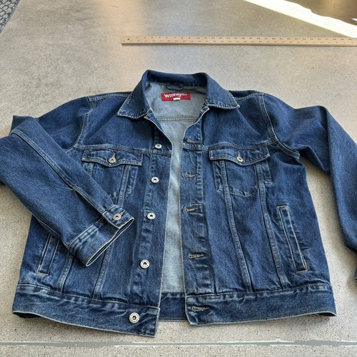 Vintage Wrangler Hero Trucker Jacket Mens Size Med Blue Denim 90s Medium Wash