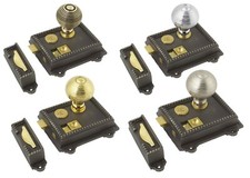 Antique Cast Iron Regency Rim Lock Latch With Queen Anne Beehive Knob Pairs