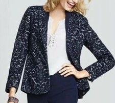 NWT CABI Style 109 Navy Blue Jacquard Floral WOOL Blend Jacket Blazer Sz 6 Lined
