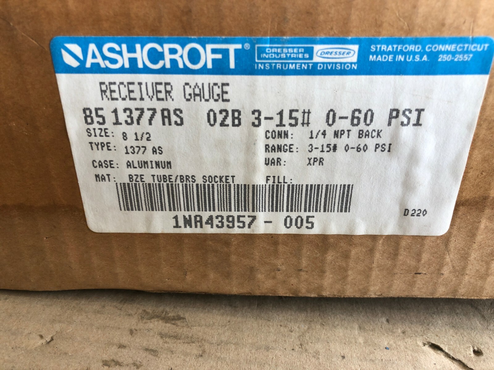 Ashcroft, Receiver Gauge, 85 1377 AS 02B 315 eBay