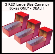 3 Boxes Lot For Large Currency Banknotes Size 8 3/8" x 4" x 3 11/16 Storage RED