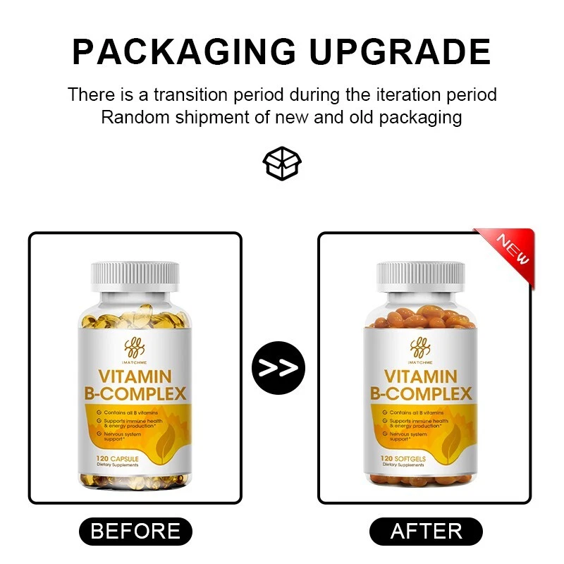Complejo Vitamínico B 120 Cápsulas B1, B2, B3, B5, B6, B7, B9, B12, Píldoras de Apoyo Inmunológico Foto 4 de 4