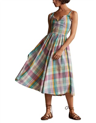 NWT POLO RALPH LAUREN Madras Plaid Ruffle Midi Dress Sz