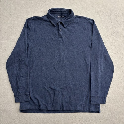 #ad #ad Ash Erie Polo Shirt Mens Large Navy Blue Cotton Knit Long Sleeve Collared Casual $21.24