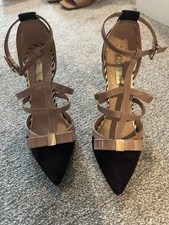 Miss KG Chyna Bow Heel Sandals UK4 Black Nude Gold Strappy 95mm Heels