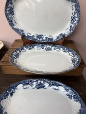 Set Of Three Antique Bishop And Stonier Blue And White Platters