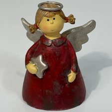 Transpac Snow Angel Figurine Red Dress Resin 4.5 Inch Tall Christmas Decoration