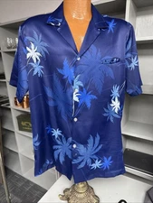 Paradise Found Palm Trees Short Sleeve Men Hawaiian Shirt Size L Made In Hawaii
