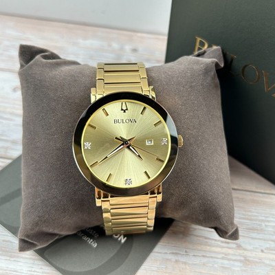 Bulova Futuro Modern 97D115 Gold Dial Diamond Calendar Men's Quartz Watch 42mm