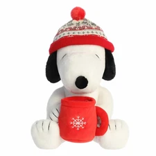 New Officially Licensed Aurora Peanuts Plush 12" Winter Hat Snoopy With Mug
