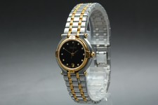 Exc 5 GUCCI 9000L 11P Diamond 25mm Gold Black Dial Women's Watch From JAPAN