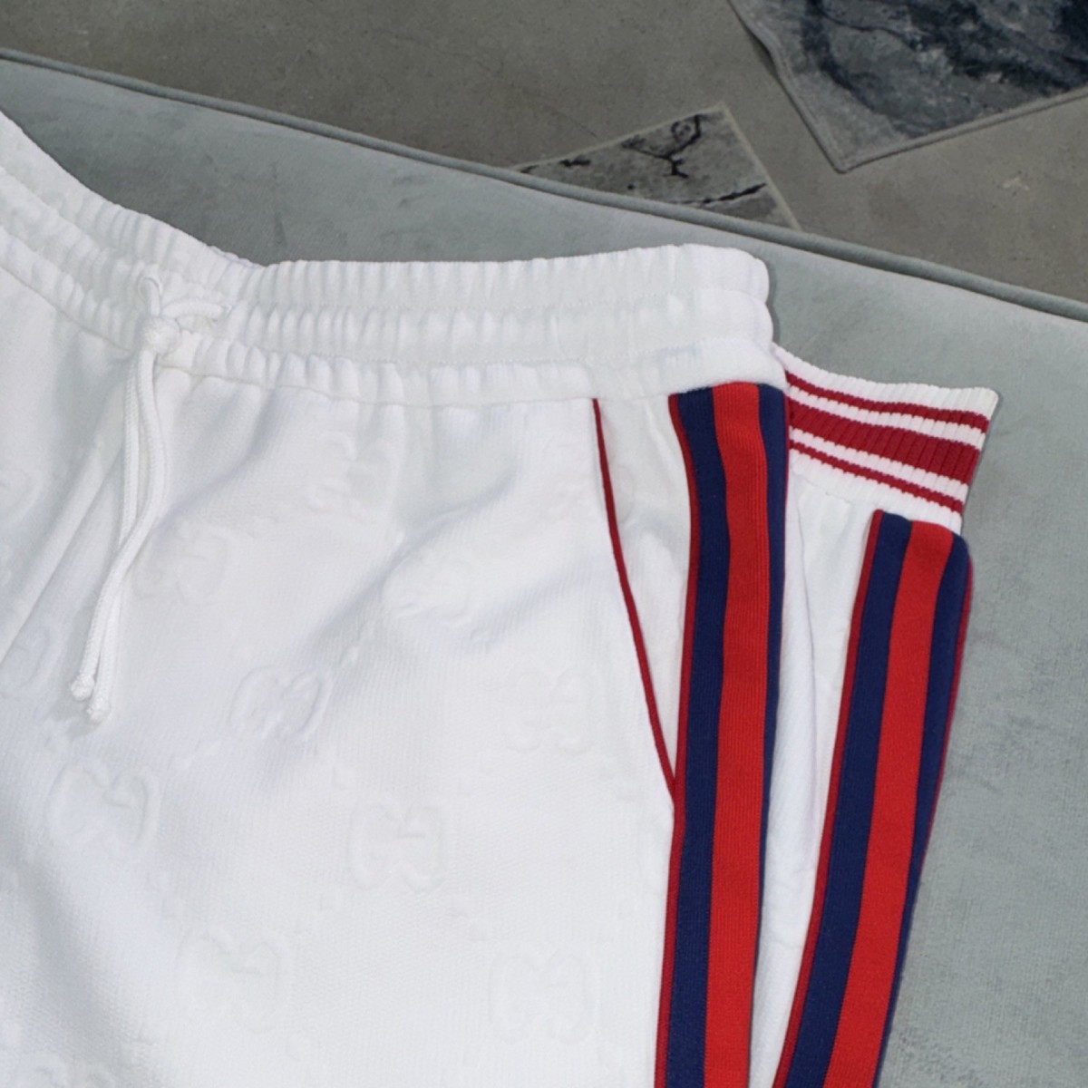 Gucci GG Jacquard Jogging Pants White Red Blue Stripe Drawstring