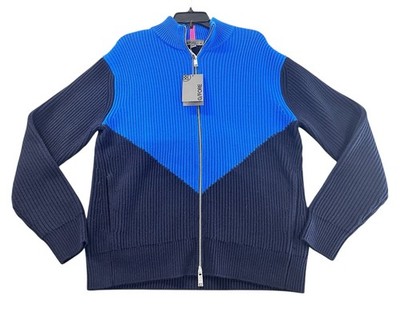NEW G/Fore Textured Knit 100% Wool Full Zip Sweater Racer Blue/Navy Size Medium