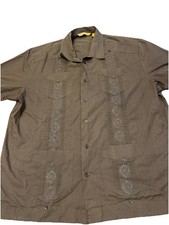 Havanera Men's Brown Guayabera Cuban Panama Embroidered Button Shirt Men  s XL