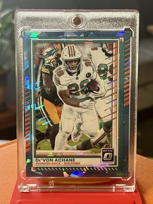 2025 De’Von ACHANE /15 Panini Donrus Optic #86 BLUE CRACKED ICE Dolphins 9/15