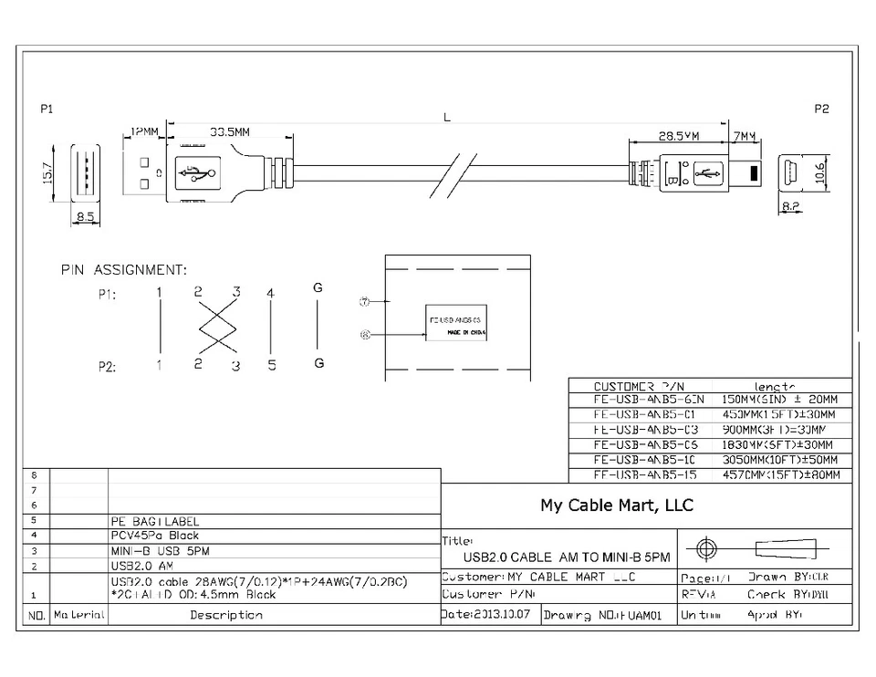 6ft USB 2.0 Certified 480Mbps Type A Male to Mini-B/5-Pin Male Cable - Image 3 of 3