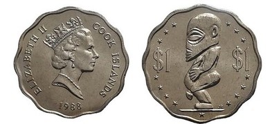 1987-1994 Cook Islands $1 Tangaroa Dollar Coin
