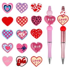 Focal Beads for Pens,15pcs Heart Shape Rubber Beads for Crafts Beadable Pen K...