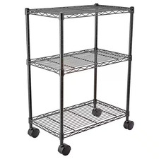Black 3-Tier Rolling Metal Storage Shelving Unit 23.2 In. W X 32.8 In. H X 13.4
