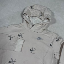 Kids Nike All Over Logo Print Hoodie Light Beige Large DX5699