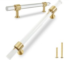 5 Pack Clear Acrylic Drawer Pulls 5 Inch Centers Gold Cabinet Handles