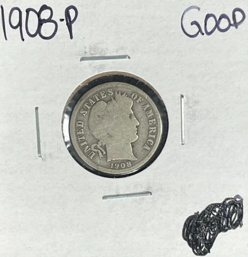 1908-P BARBER SILVER DIME ~GOOD  ~NICE COIN~ 90% SILVER