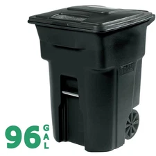 96 Gallon Black Rolling Outdoor Garbage/Trash Can with Wheels and Attached Lid 7