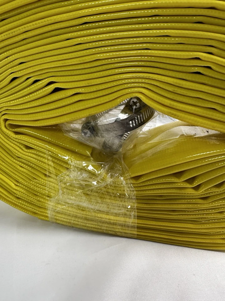 Manguera de descarga plana de PVC Gloxco 3" x 50' amarilla - con abrazaderas de manguera Foto 3 de 4