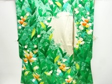 38591# JAPANESE KIMONO / ANTIQUE FURISODE / SILK / EMBROIDERY / FLOWER
