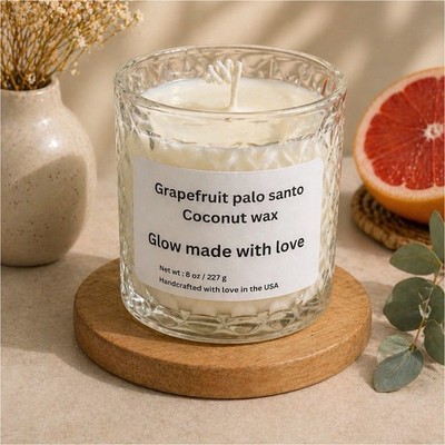 Glow made with love Grapefruit Palo Santo Coconut Wax 8 oz Handcrafted Jar Cand 