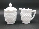 Vintage Fenton Milk Glass Hobnail Scallop Edged Creamer & Lidded Sugar Bowl Set