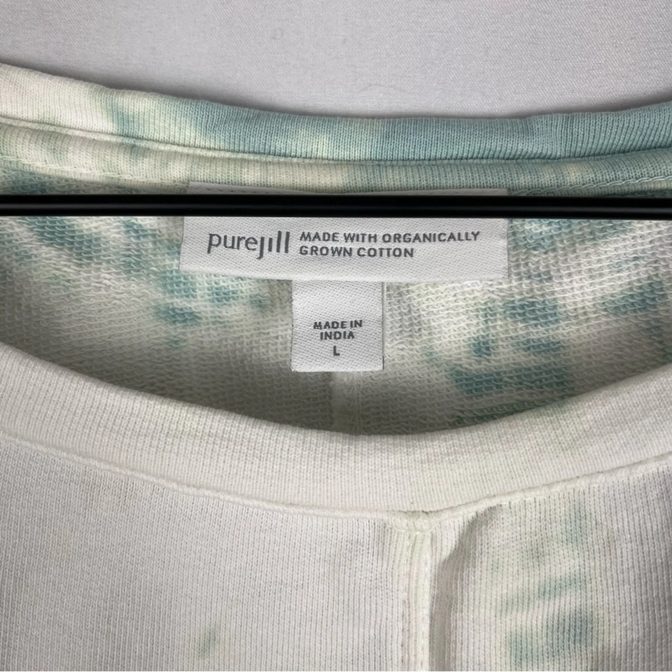 Sudadera Top Grande PURE JILL Para Mujer 100% Algodón Orgánico Tie Dye Verde Blanco Foto 3 de 4