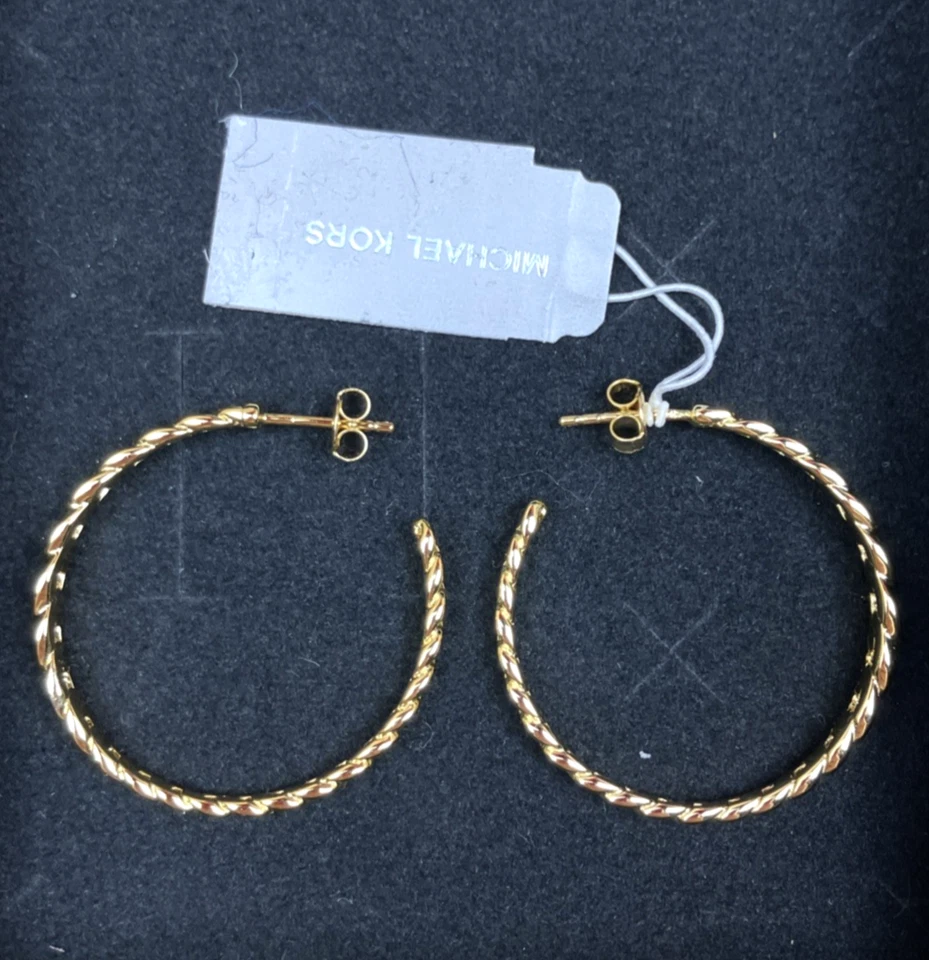 Pendientes de aro medianos Michael Kors con eslabones de bordillo placa de oro plata de ley nuevos con etiquetas $175 Foto 4 de 4