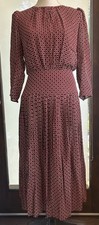Reformation Sabra Long Sleeve Drop Waist Midi Dress In Red Ring Dot Print. Sz-6