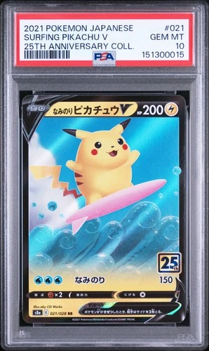 2021 POKEMON JAPANESE 25TH ANNIVERSARY COLLECTION #021 SURFING PIKACHU V PSA 10
