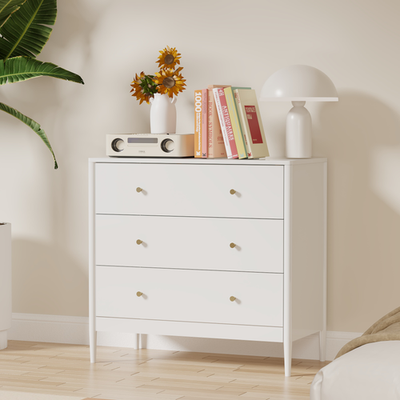 3 Drawer Dresser Chest, Modern White Storage Cabinet, MDF Wood Organizer for Bedroom, Living Room, Entryway