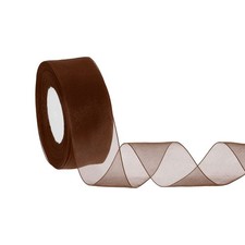 Organza Ribbon 1-1/2 Inch 50 Yards Sheer Ribbons for Gift Wrapping, Brown
