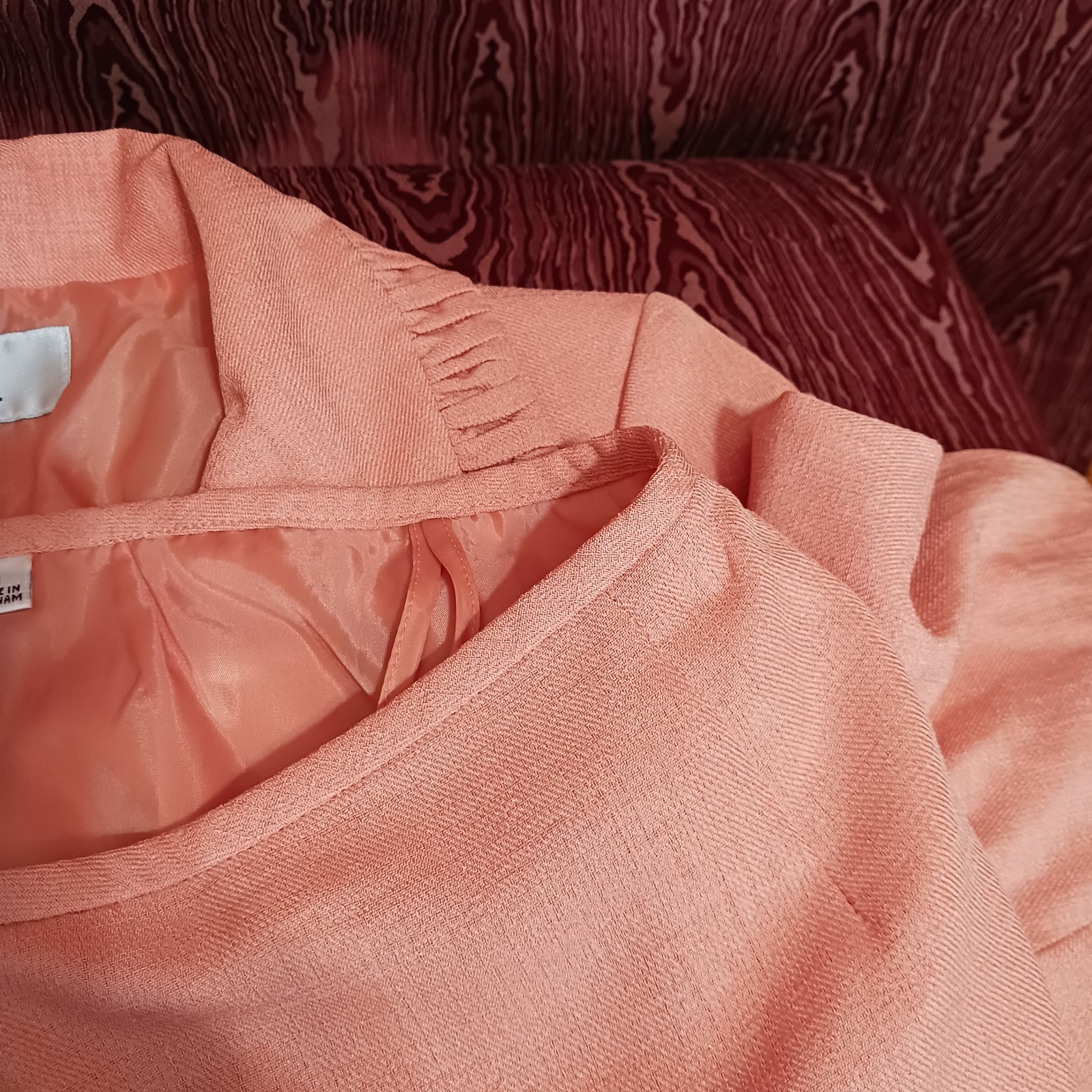 LE SUIT 2 Piece Peach Long Sleeve Collared Button Up Skirt Suit Women's Sz 6