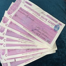 Vintage Rare Job Lot 1920s Cheques Westminster Bank Limited Hitchin Branch x 9