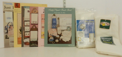 Towel Embroidery LOT: 7pc Leaflets; 1pkg Aunt Martha's Stitch em up 4pc CharlesC