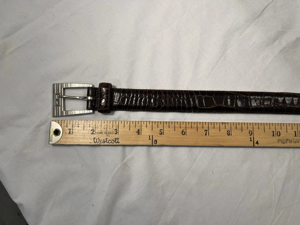 Antigo cinto de couro feminino Ralph Lauren marrom padrão crocodilo feito nos EUA - Imagem 2 de 4