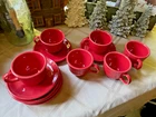 FIESTA HOMER LAUGHLIN RED CUPS & SAUCERS SET OF 6 LEAD FREE