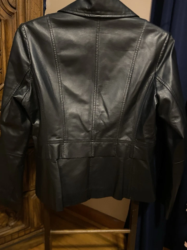 Chaqueta corta de cuero negra Spiegel de colección para mujer talla S talla M excelente/leer  Foto 2 de 4