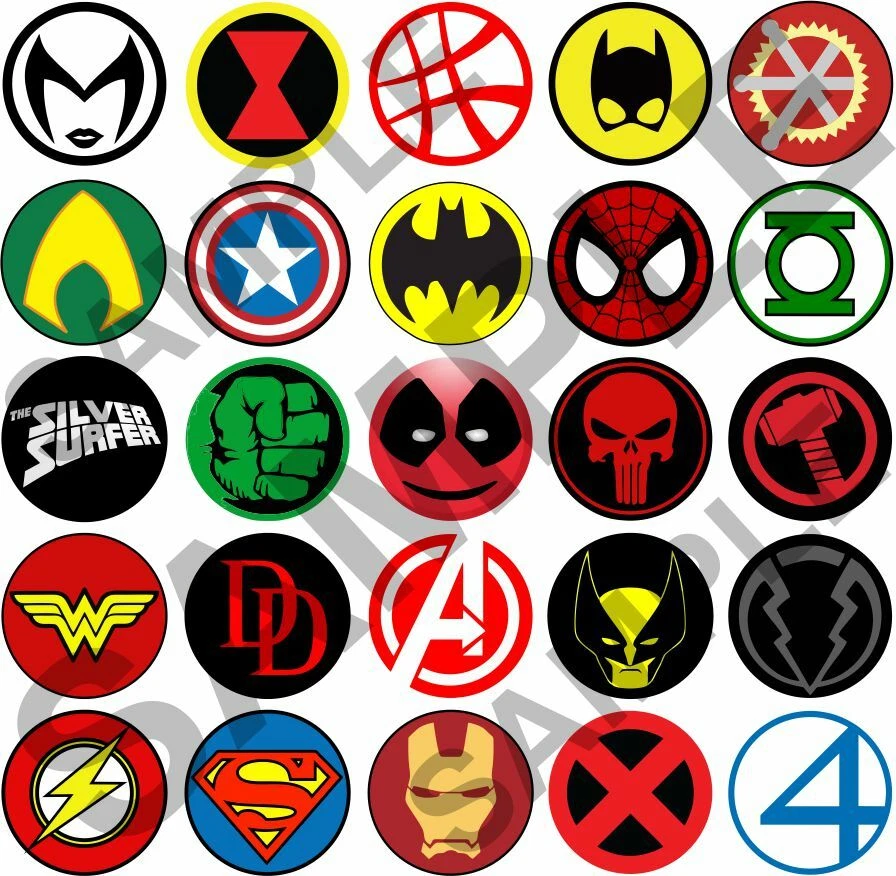 SUPERHERO LOGOS badges wall stickers Superman Batman Spiderman