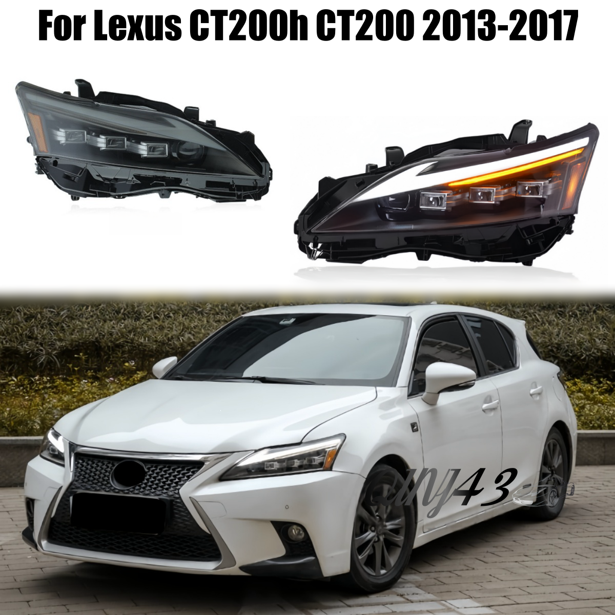 1Pair LED Headlight DRL Projector Front Lamps For Lexus CT200h 