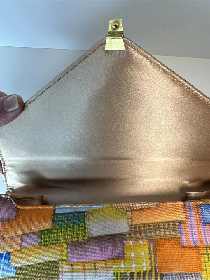 Bolso LENNOX vintage años 60 lino/tela retazos monedero interior 'raro' SH-30 Foto 4 de 4